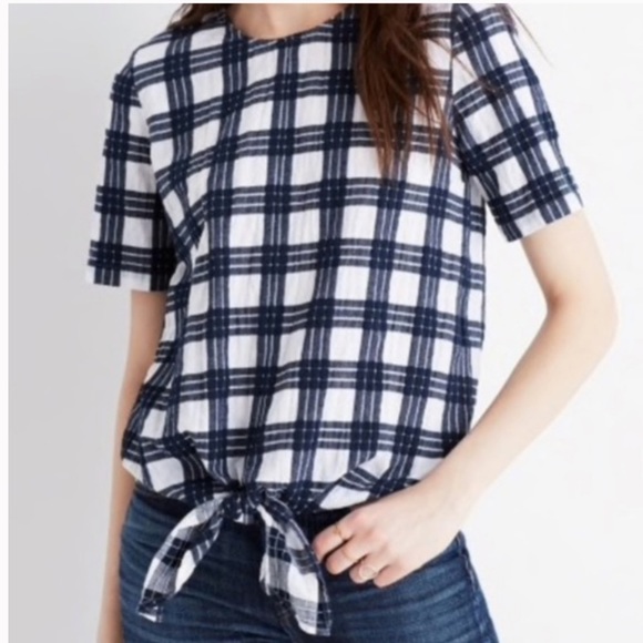 Madewell Plaid Buttonback Tie Tee sz XXS - Picture 3 of 9